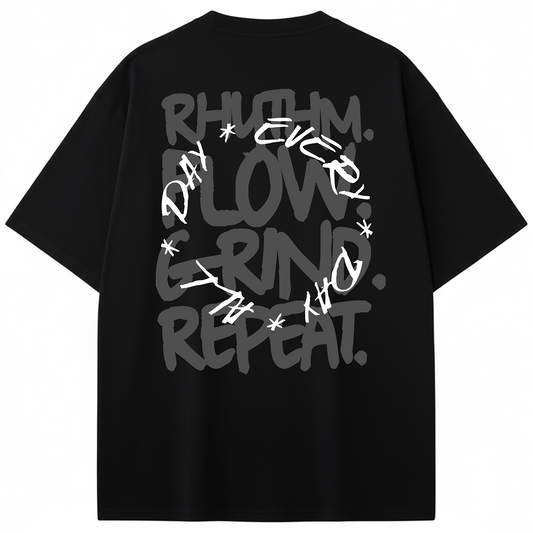 CAMISETA OVERSIZE RHYTHM. FLOW. GRIND. REPEAT